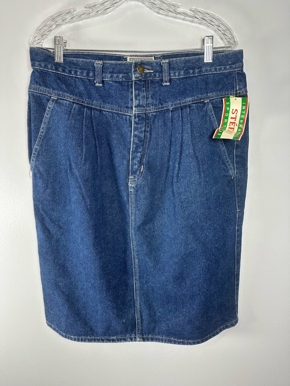 Vintage Deadstock Stefano International Dark Blue Denim Pencil Skirt 80s NWT